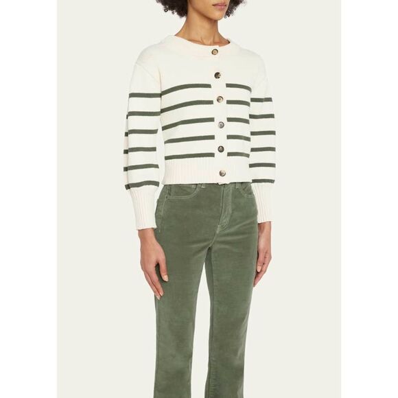 NWT Veronica Beard Kylin Stripe Button-Front Cotton Long Sleeve Cardigan Ecru XS - Picture 3 of 11